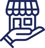 Icon of a hand holding up a business building