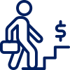 Icon of an employee walking upstairs towards a dollar sign.