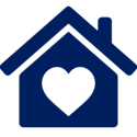 Heart in a house icon - navy