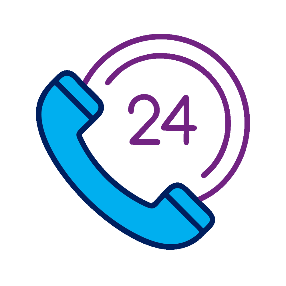 Phone with 24 hour service icon.