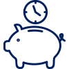 Icon of a piggy bank and a clock dropping inside it.