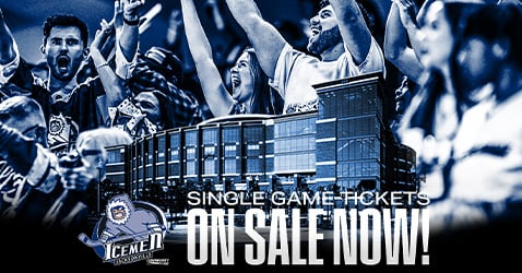 Banner of the Icemen with a text that reads: "Single Game Tickets On Sale Now!"