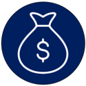 money bag in a navy circle icon