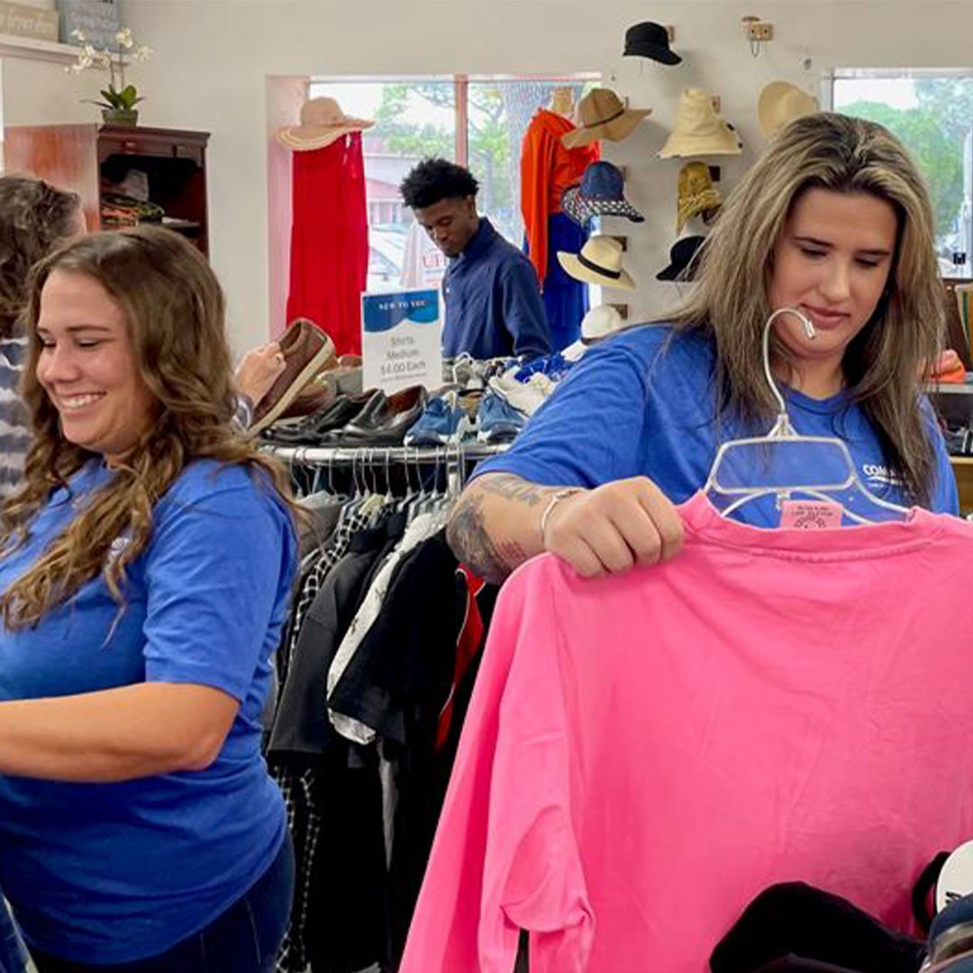 Volunteers sorting clothes