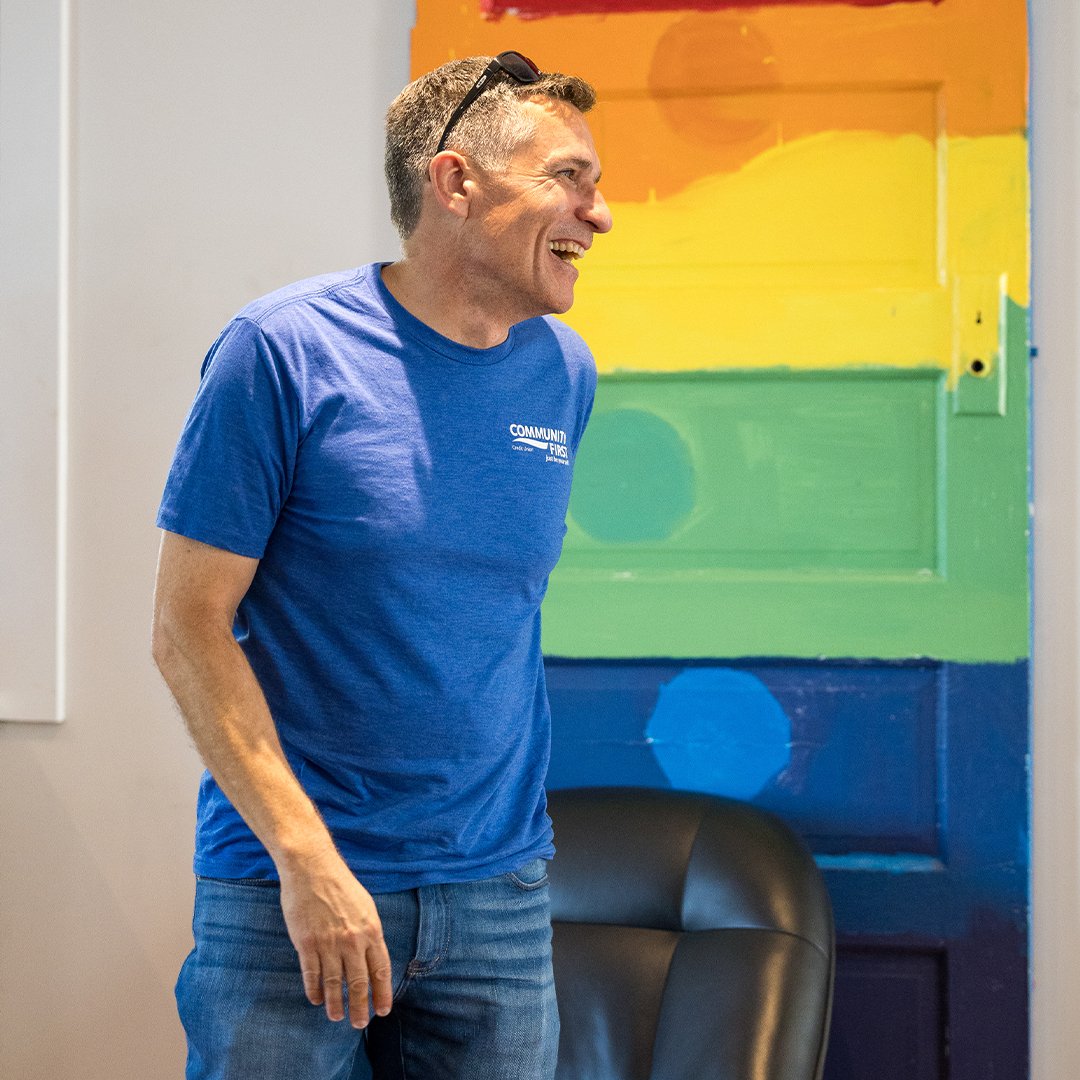Volunteer smiling.