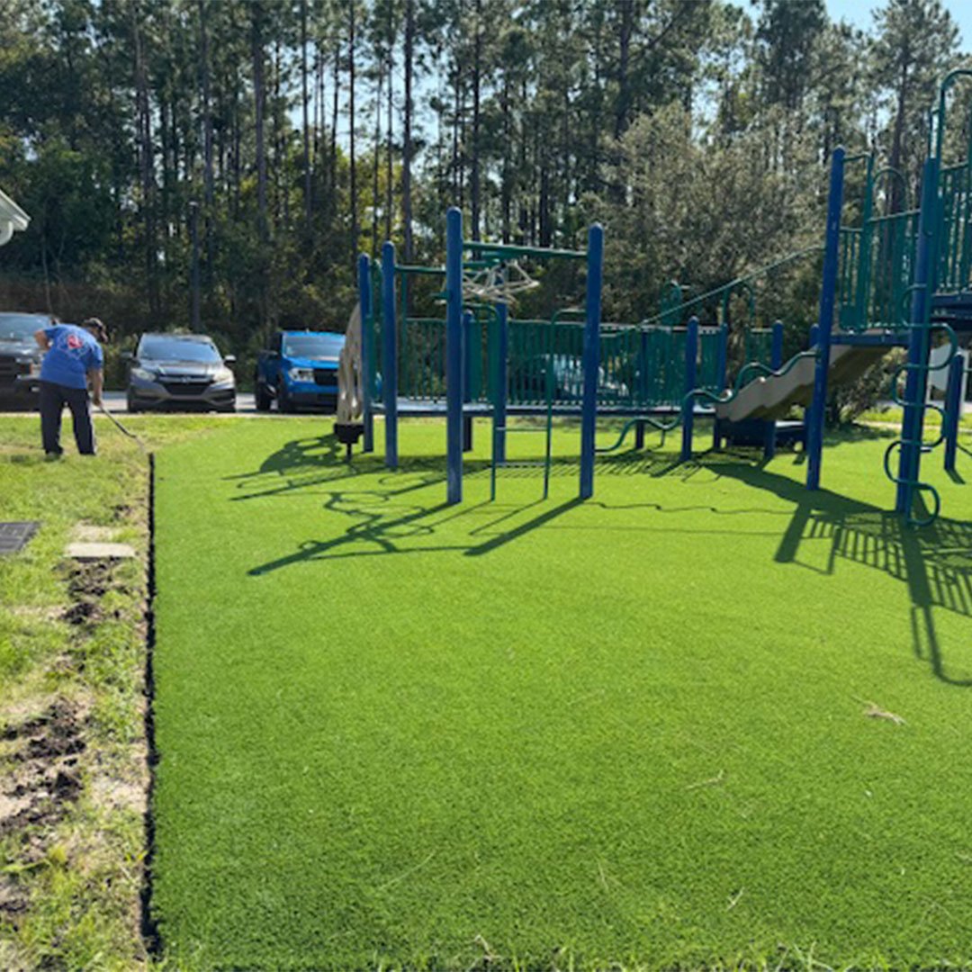 Volunteer working on playground